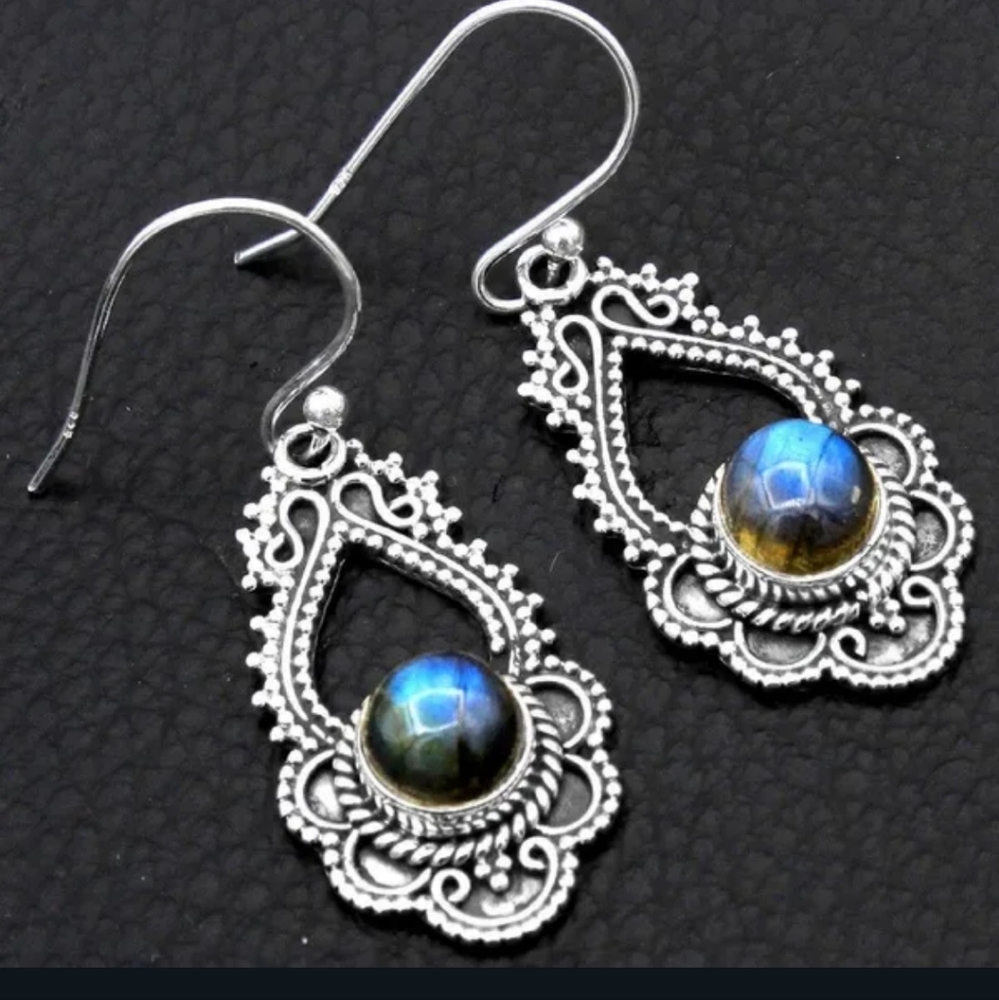 ✨️3 For $15✨️ Tribal Boho Hippy Scroll Silver Gemstone Drop Earrings